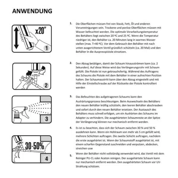 anwendung auspresspitole pu schaum