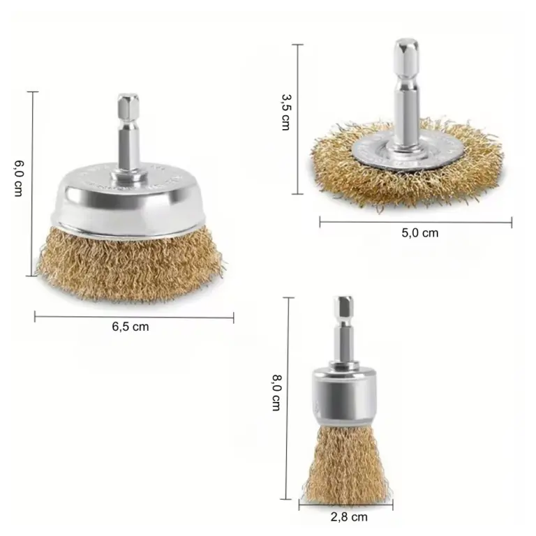 Drahtbürsten für Bohrmaschinen messingbeschichtet 5-tlg. Maße