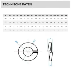 Federring, Technische Daten, verzinkt und Edelstahl A2