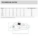 Karabinerhaken mit Sicherheitsverschluss, Technische Daten