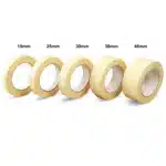 Kreppbandrollen in verschiedenen Breiten von 19mm bis 48mm auf einem weißen Hintergrund.