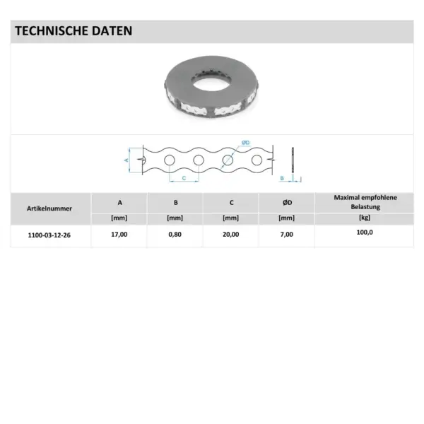 lochband gewellt v2a, technische daten