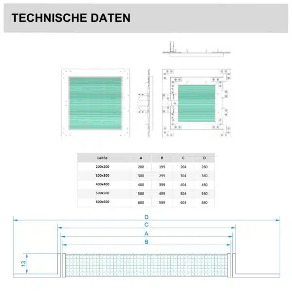 revisionsklappe mit aluminiumrahmen technische daten